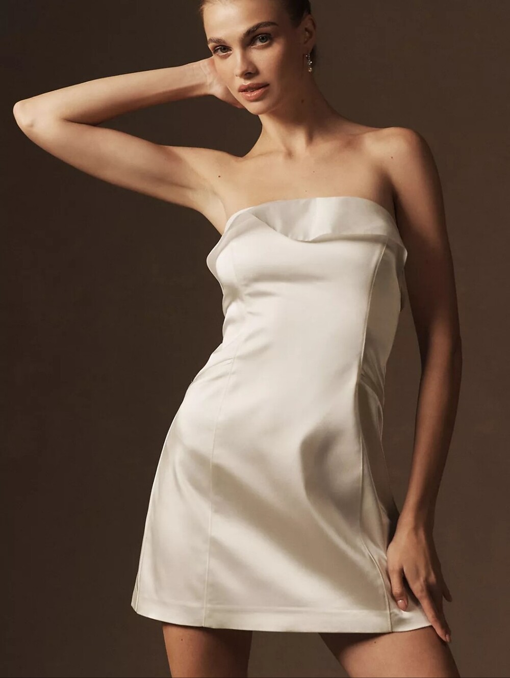 BHLDN Clean Strapless Organza Foldover Strapless Satin Mini Dress
